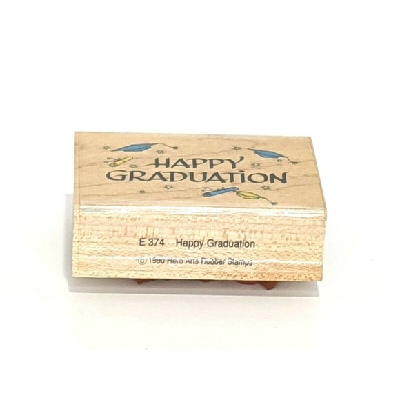 Happy Graduation Diploma Rubber Stamp on Wood 2.5 x 2" E374 1990 New - Picture 3 of 3